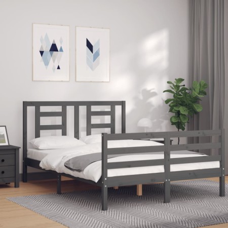 Gray solid wood bed frame with headboard 140x190 cm by vidaXL, Beds and slatted bases - Ref: Foro24-3194683, Price: 158,79 €,...