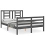 Gray solid wood bed frame with headboard 140x190 cm by vidaXL, Beds and slatted bases - Ref: Foro24-3194683, Price: 158,79 €,...