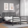 Gray solid wood bed frame with headboard 140x190 cm by vidaXL, Beds and slatted bases - Ref: Foro24-3194683, Price: 158,79 €,...