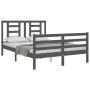 Gray solid wood bed frame with headboard 140x190 cm by vidaXL, Beds and slatted bases - Ref: Foro24-3194683, Price: 158,79 €,...