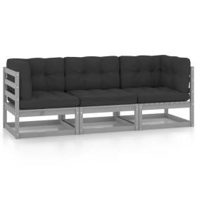 3-Sitzer-Gartensofa mit Kissen aus massivem Kiefernholz von vidaXL, Outdoor-Sofas - Ref: Foro24-3076371, Preis: 271,15 €, Rab...