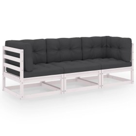 3-Sitzer-Gartensofa mit Kissen aus massivem Kiefernholz von vidaXL, Outdoor-Sofas - Ref: Foro24-3076370, Preis: 249,24 €, Rab...