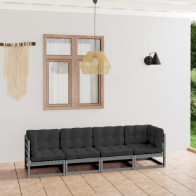 4-seater garden sofa with solid pine wood cushions by vidaXL, Outdoor sofas - Ref: Foro24-3076411, Price: 356,99 €, Discount: %