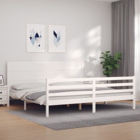 White solid wood bed frame with headboard 200x200 cm by vidaXL, Beds and slatted bases - Ref: Foro24-3194657, Price: 217,86 €...