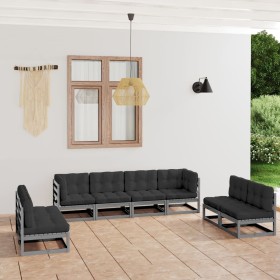 Garden furniture set 8 pieces and gray pine wood cushions by vidaXL, Garden sets - Ref: Foro24-3076481, Price: 794,97 €, Disc...