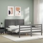 Estructura de cama con cabecero madera maciza gris 160x200 cm de vidaXL, Camas y somieres - Ref: Foro24-3194778, Precio: 180,...