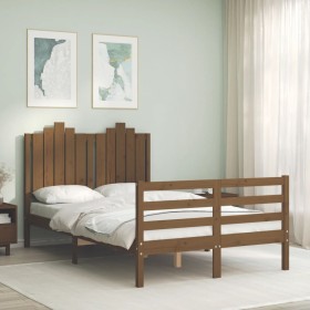 Double bed frame with honey brown wooden headboard by vidaXL, Beds and slatted bases - Ref: Foro24-3194154, Price: 160,99 €, ...