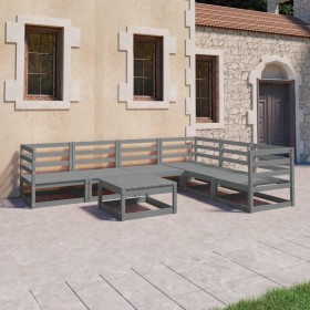 7-piece gray solid pine wood garden furniture by vidaXL, Garden sets - Ref: Foro24-3075741, Price: 327,99 €, Discount: %