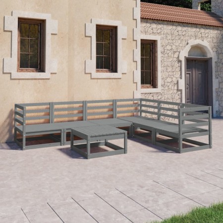 7-piece gray solid pine wood garden furniture by vidaXL, Garden sets - Ref: Foro24-3075741, Price: 328,59 €, Discount: %