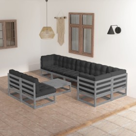 Gartenmöbel-Set 9-teilig und Kissen aus massivem Kiefernholz von vidaXL, Gartensets - Ref: Foro24-3076671, Preis: 781,04 €, R...