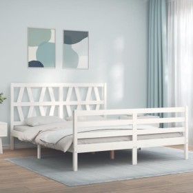 Weißer Massivholzbettrahmen mit Kopfteil 160x200 cm von vidaXL, Betten und Lattenroste - Ref: Foro24-3194387, Preis: 151,99 €...