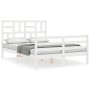 White solid wood bed frame with headboard 140x190 cm by vidaXL, Beds and slatted bases - Ref: Foro24-3194877, Price: 129,99 €...