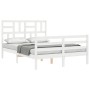 White solid wood bed frame with headboard 140x190 cm by vidaXL, Beds and slatted bases - Ref: Foro24-3194877, Price: 129,99 €...