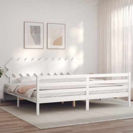 White solid wood bed frame with headboard 200x200cm by vidaXL, Beds and slatted bases - Ref: Foro24-3195307, Price: 155,99 €,...