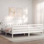 White solid wood bed frame with headboard 200x200cm by vidaXL, Beds and slatted bases - Ref: Foro24-3195307, Price: 155,99 €,...