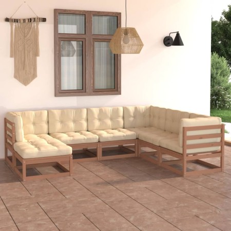 Gartenmöbel-Set 7-teilig und Kissen aus massivem Kiefernholz von vidaXL, Gartensets - Ref: Foro24-3076757, Preis: 775,99 €, R...