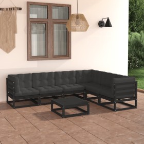 7-teiliges Gartenmöbel-Set mit Kissen aus schwarzem Kiefernholz von vidaXL, Gartensets - Ref: Foro24-3076793, Preis: 725,99 €...