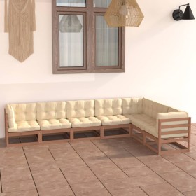 Garden furniture set 7 pcs honey brown pine wood cushions by vidaXL, Garden sets - Ref: Foro24-3076797, Price: 760,99 €, Disc...