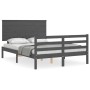 Double bed frame with gray solid wood headboard by vidaXL, Beds and slatted bases - Ref: Foro24-3195193, Price: 156,99 €, Dis...