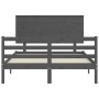 Double bed frame with gray solid wood headboard by vidaXL, Beds and slatted bases - Ref: Foro24-3195193, Price: 156,99 €, Dis...