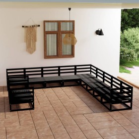 Juego de muebles de jardín 11 pzas madera maciza de pino negro de vidaXL, Conjuntos de jardín - Ref: Foro24-3075938, Precio: ...