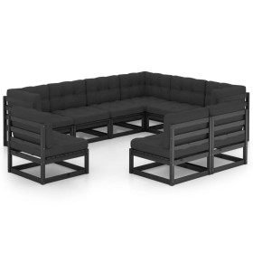 Gartenmöbelset 9-tlg. mit Kissen Kiefernholz schwarz von vidaXL, Gartensets - Ref: Foro24-3076838, Preis: 986,57 €, Rabatt: %