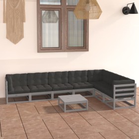 8-piece garden furniture set with gray pine wood cushions by vidaXL, Garden sets - Ref: Foro24-3076801, Price: 708,99 €, Disc...