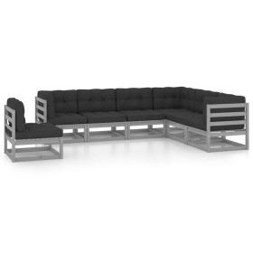 7-piece garden furniture set with gray pine wood cushions by vidaXL, Garden sets - Ref: Foro24-3076816, Price: 643,55 €, Disc...