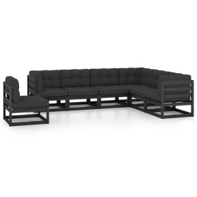 Set de muebles de jardín 7 pzas con cojines madera pino negro de vidaXL, Conjuntos de jardín - Ref: Foro24-3076818, Precio: 7...