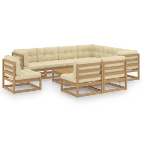 Set de muebles de jardín 10 pzs cojines madera pino marrón miel de vidaXL, Conjuntos de jardín - Ref: Foro24-3076842, Precio:...