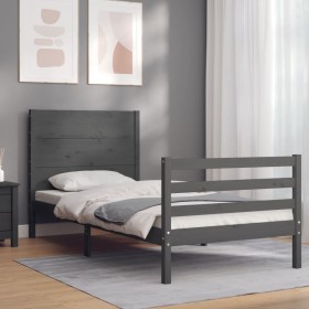 Estructura de cama con cabecero madera maciza gris 90x200 cm de vidaXL, Camas y somieres - Ref: Foro24-3194623, Precio: 112,9...