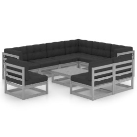 10-piece garden furniture set with gray pine wood cushions by vidaXL, Garden sets - Ref: Foro24-3076841, Price: 896,99 €, Dis...