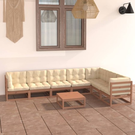 Set de muebles de jardín 8 pzs cojines madera pino marrón miel de vidaXL, Conjuntos de jardín - Ref: Foro24-3076802, Precio: ...