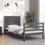 Gray solid wood bed frame with headboard 90x200 cm by vidaXL, Beds and slatted bases - Ref: Foro24-3194623, Price: 112,99 €, ...