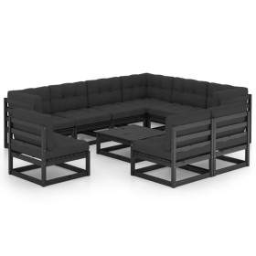 10-piece garden furniture set with black pine wood cushions by vidaXL, Garden sets - Ref: Foro24-3076843, Price: 1,00 €, Disc...