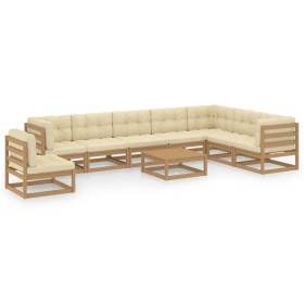 Set de muebles de jardín 9 pzs cojines madera pino marrón miel de vidaXL, Conjuntos de jardín - Ref: Foro24-3076832, Precio: ...