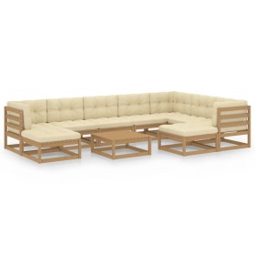 Set de muebles de jardín 10 pzs cojines madera pino marrón miel de vidaXL, Conjuntos de jardín - Ref: Foro24-3076812, Precio:...