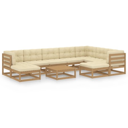 Garden furniture set, 10 pieces, with cushions, made of brown honey pine wood. by vidaXL, Garden sets - Ref: Foro24-3076812, ...