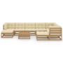 Set de muebles de jardín 10 pzs cojines madera pino marrón miel de vidaXL, Conjuntos de jardín - Ref: Foro24-3076812, Precio:...