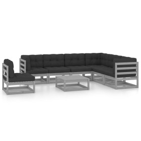 8-piece garden furniture set with gray pine wood cushions by vidaXL, Garden sets - Ref: Foro24-3076821, Price: 708,25 €, Disc...