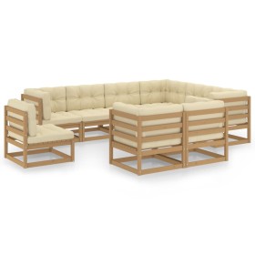 Set de muebles de jardín 9 pzs cojines madera pino marrón miel de vidaXL, Conjuntos de jardín - Ref: Foro24-3076857, Precio: ...