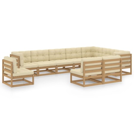 Set de muebles de jardín 10 pzs cojines madera pino marrón miel de vidaXL, Conjuntos de jardín - Ref: Foro24-3076847, Precio:...