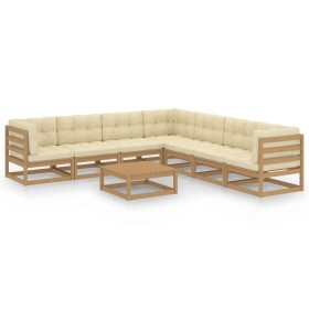 Set de muebles de jardín 8 pzs cojines madera pino marrón miel de vidaXL, Conjuntos de jardín - Ref: Foro24-3076882, Precio: ...