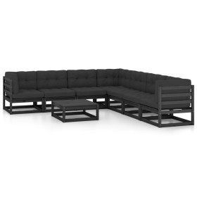 Set de muebles de jardín 8 pzas con cojines madera pino negro de vidaXL, Conjuntos de jardín - Ref: Foro24-3076883, Precio: 8...