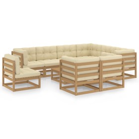 Set de muebles de jardín 10 pzs cojines madera pino marrón miel de vidaXL, Conjuntos de jardín - Ref: Foro24-3076862, Precio:...