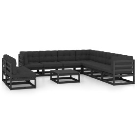 Set de muebles de jardín 10 pzas con cojines madera pino negro de vidaXL, Conjuntos de jardín - Ref: Foro24-3076913, Precio: ...