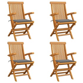 Garden chairs 4 pcs solid teak wood with gray cushions by vidaXL, Garden chairs - Ref: Foro24-3065618, Price: 332,59 €, Disco...