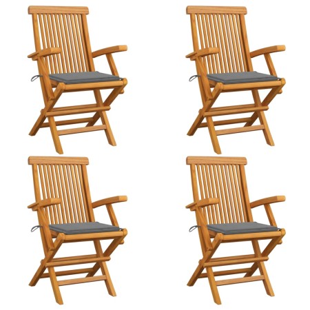 Garden chairs 4 pcs solid teak wood with gray cushions by vidaXL, Garden chairs - Ref: Foro24-3065618, Price: 347,44 €, Disco...