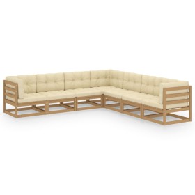 Garden furniture set 7 pcs honey brown pine wood cushions by vidaXL, Garden sets - Ref: Foro24-3076877, Price: 760,98 €, Disc...