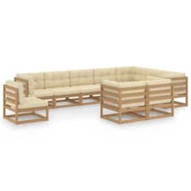 Set de muebles de jardín 10 pzs cojines madera pino marrón miel de vidaXL, Conjuntos de jardín - Ref: Foro24-3076867, Precio:...